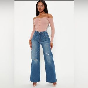 NWT Fashion nova 90s ripped wide leg jeans size 0 24